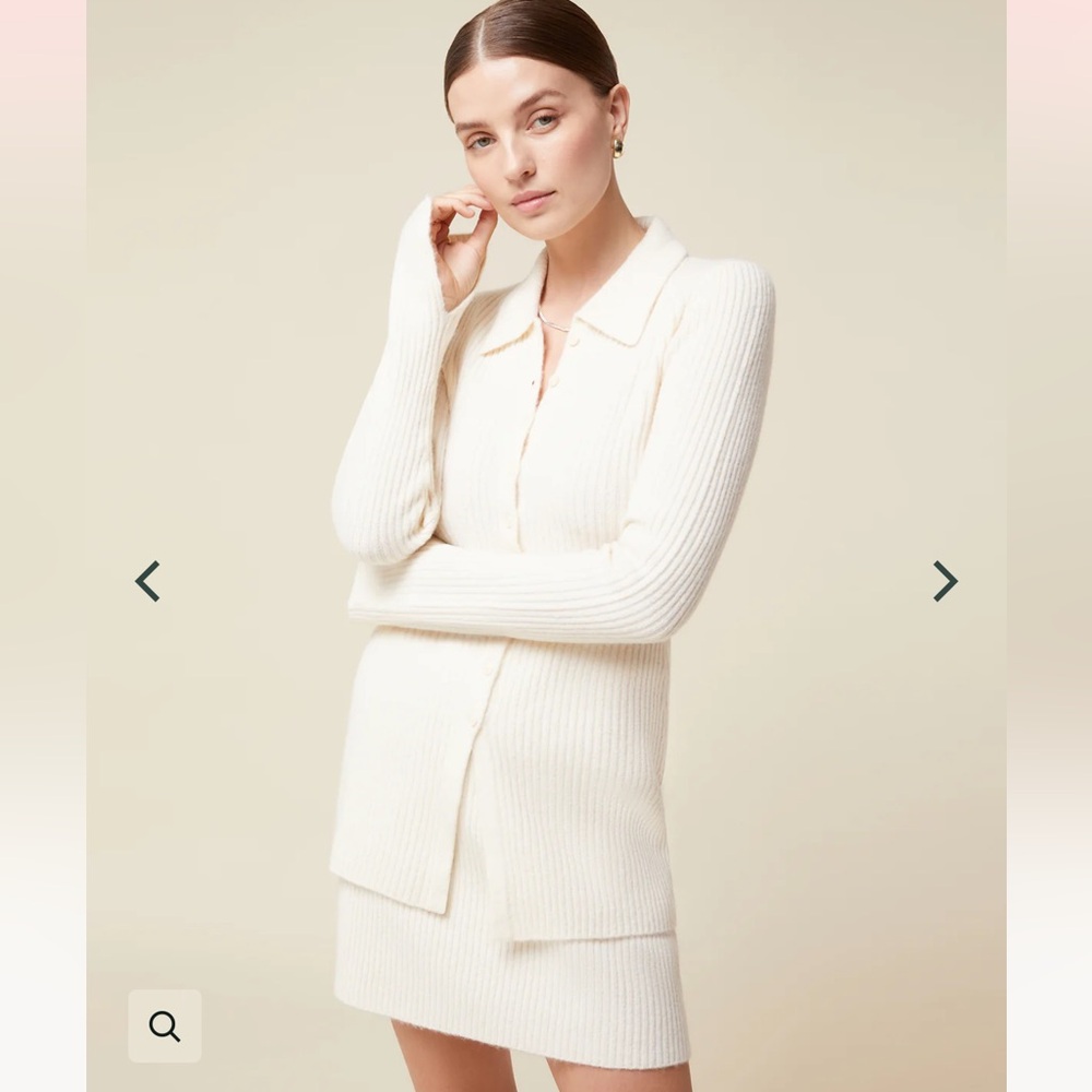 Cream Ribbed Knit Cardigan & Skirt Set